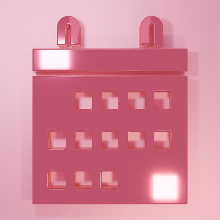 Pink Calendar icon isolated on pink background. Event reminder symbol. Minimalism concept. 3D render illustration.の写真素材