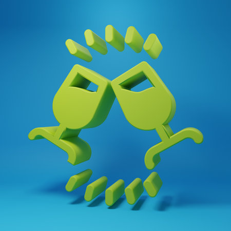 Green Wine tasting, degustation icon isolated on blue background. Sommelier. Smells of wine. Minimalism concept. 3D render illustration.の写真素材