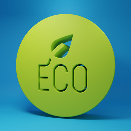 Green Leaf Eco symbol icon isolated on blue background. Banner, label, tag, logo, sticker for eco...