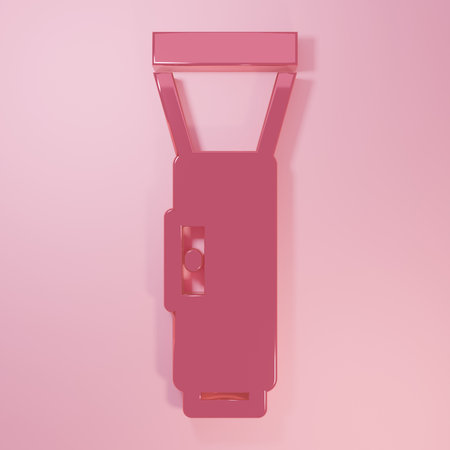 Pink Flashlight icon isolated on pink background. Minimalism concept. 3D render illustration.の写真素材