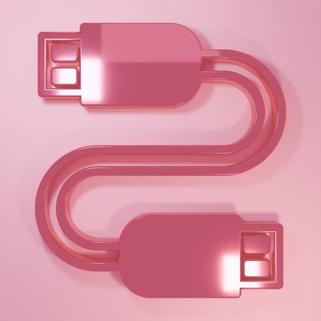 Pink USB cable cord icon isolated on pink background. Connectors and sockets for PC and mobile...