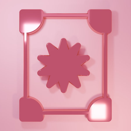 Pink Ancient magic book with alchemy recipes and mystic spells and enchantments icon isolated on pink background. Minimalism concept. 3D render illustration.の写真素材