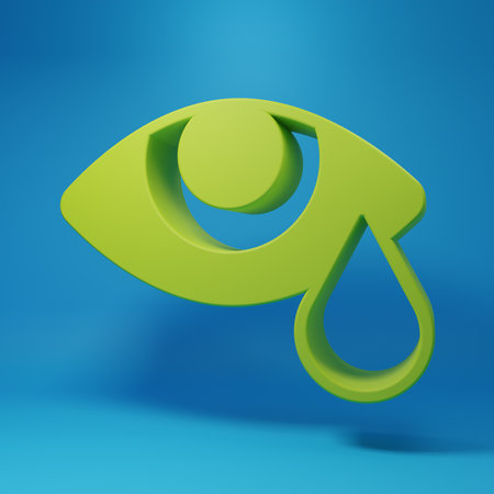 Green Tear cry eye icon isolated on blue background. Minimalism concept. 3D render illustration.の写真素材