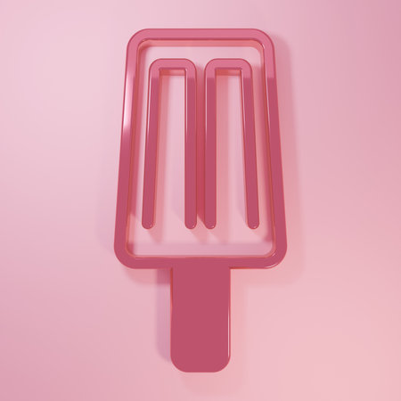 Pink Ice cream icon isolated on pink background. Sweet symbol. Minimalism concept. 3D render illustration.の写真素材