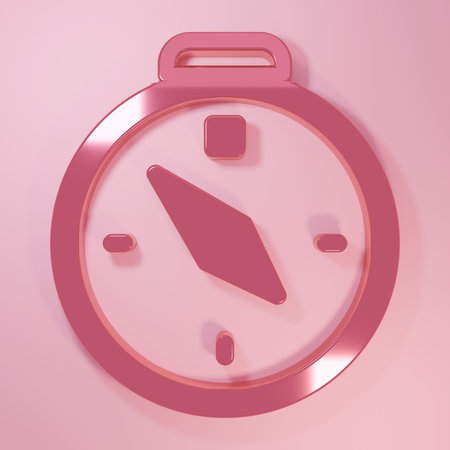 Pink Compass icon isolated on pink background. Windrose navigation symbol. Wind rose sign. Minimalism concept. 3D render illustration.の写真素材