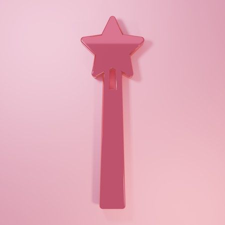 Pink Magic wand icon isolated on pink background. Star shape magic accessory. Magical power. Minimalism concept. 3D render illustration.の写真素材