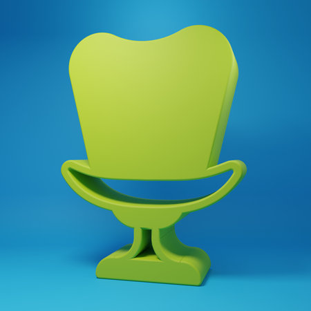 Green Armchair icon isolated on blue background. Minimalism concept. 3D render illustration.の写真素材