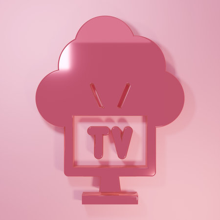 Pink Smart Tv icon isolated on pink background. Television sign. Minimalism concept. 3D render illustration.の写真素材