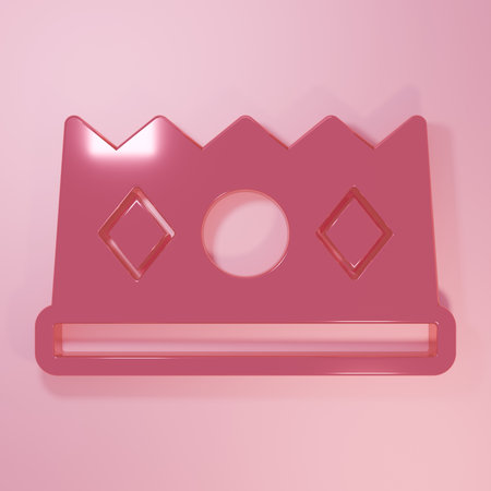 Pink King crown icon isolated on pink background. Minimalism concept. 3D render illustration.の写真素材