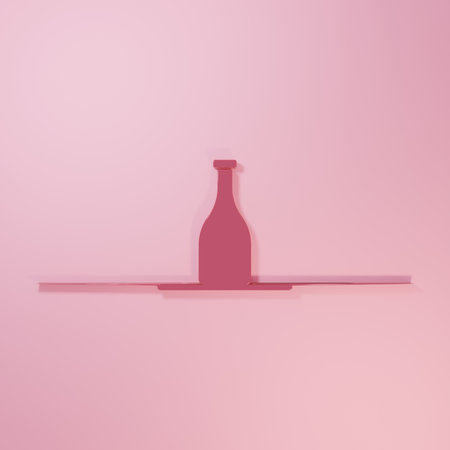Pink Bottle of wine icon isolated on pink background. Minimalism concept. 3D render illustration.の写真素材