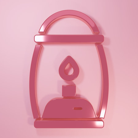 Pink Camping lantern icon isolated on pink background. Minimalism concept. 3D render illustration.の写真素材