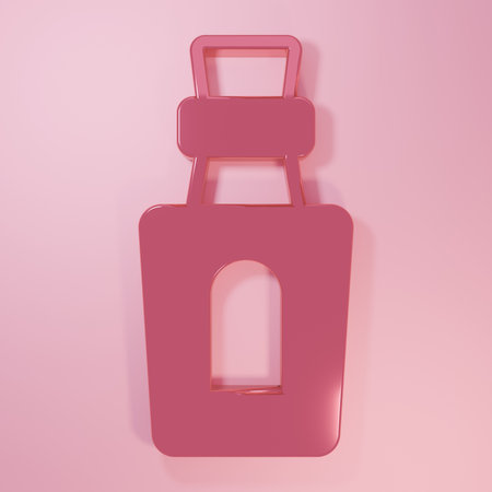 Pink Bottle with potion icon isolated on pink background. Flask with magic potion. Happy Halloween party. Minimalism concept. 3D render illustration.の写真素材