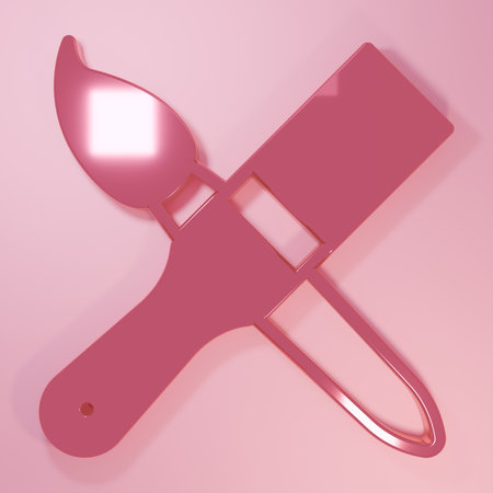 Pink Paint brush icon isolated on pink background. Minimalism concept. 3D render illustration.の写真素材