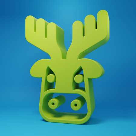 Green Deer head with antlers icon isolated on blue background. Minimalism concept. 3D render illustration.の写真素材