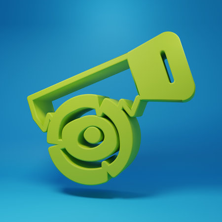 Green Hand saw and log icon isolated on blue background. Minimalism concept. 3D render illustration.