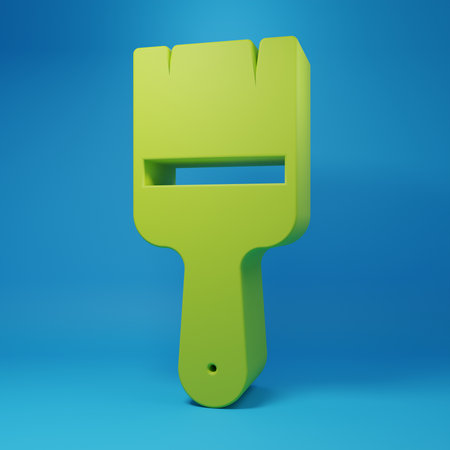 Green Paint brush icon isolated on blue background. Minimalism concept. 3D render illustration.の写真素材