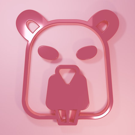 Pink Beaver animal icon isolated on pink background. Minimalism concept. 3D render illustration.の写真素材