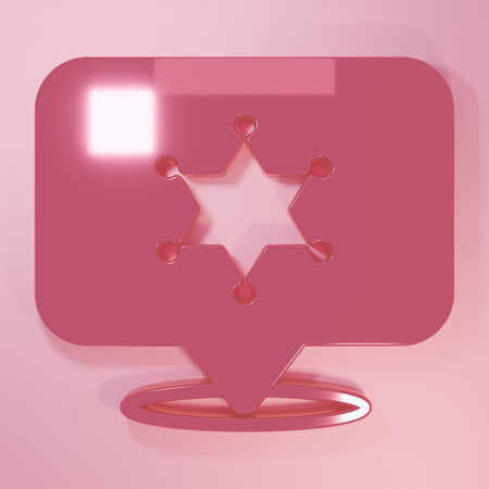 Pink Hexagram sheriff icon isolated on pink background. Police badge icon. Minimalism concept. 3D render illustration.の写真素材