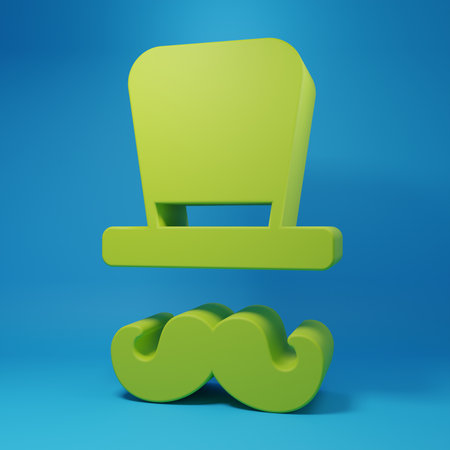 Green Magician icon isolated on blue background. Minimalism concept. 3D render illustration.の写真素材