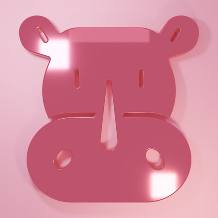 Pink Rhinoceros icon isolated on pink background. Animal symbol. Minimalism concept. 3D render illustration.の写真素材