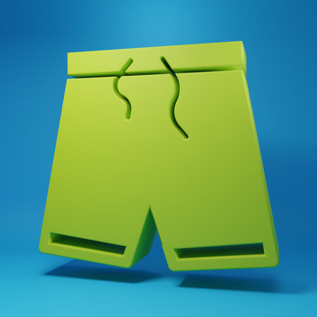 Green Swimming trunks icon isolated on blue background. Minimalism concept. 3D render illustration.の写真素材