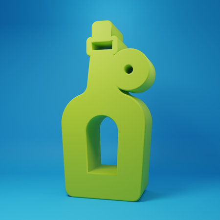 Green Bottle of maple syrup icon isolated on blue background. Minimalism concept. 3D render illustration.の写真素材
