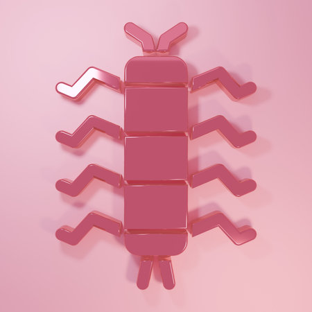 Pink Centipede insect icon isolated on pink background. Minimalism concept. 3D render illustration.