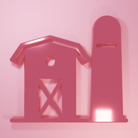 Pink Farm house icon isolated on pink background. Minimalism concept. 3D render illustration.の写真素材