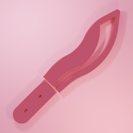 Pink Machete or big knife icon isolated on pink background. Minimalism concept. 3D render illustration.の写真素材