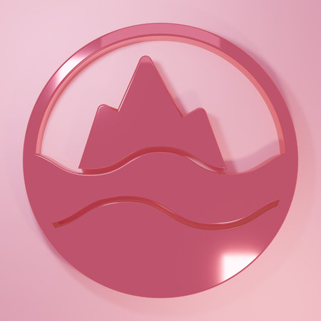 Pink Sea and waves icon isolated on pink background. Minimalism concept. 3D render illustration.の写真素材