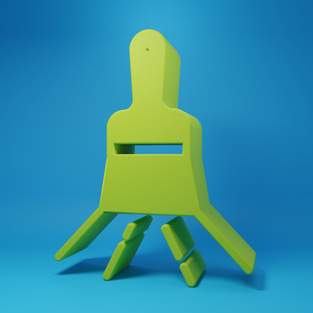 Green Paint brush icon isolated on blue background. Minimalism concept. 3D render illustration.の写真素材
