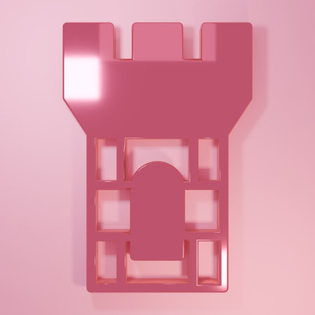Pink Castle tower icon isolated on pink background. Fortress sign. Minimalism concept. 3D render illustration.の写真素材