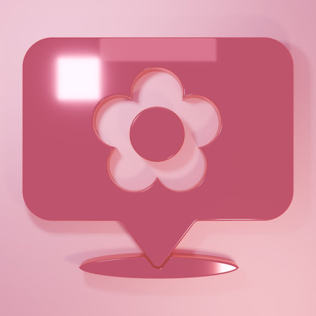 Pink Location with flower icon isolated on pink background. Minimalism concept. 3D render illustration.の写真素材