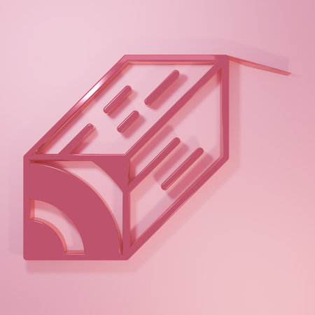 Pink Wooden beam icon isolated on pink background. Lumber beam plank. Minimalism concept. 3D render illustration.の写真素材