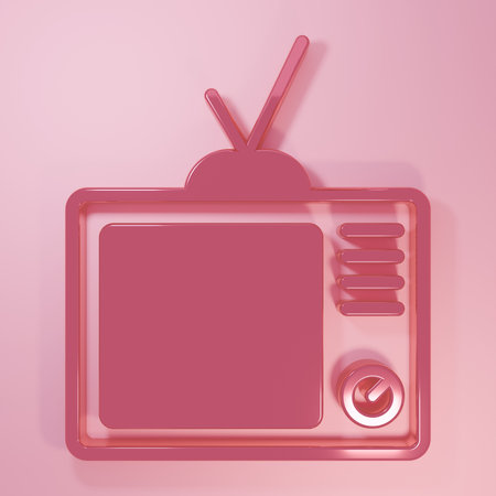Pink Retro tv icon isolated on pink background. Television sign. Minimalism concept. 3D render illustration.の写真素材