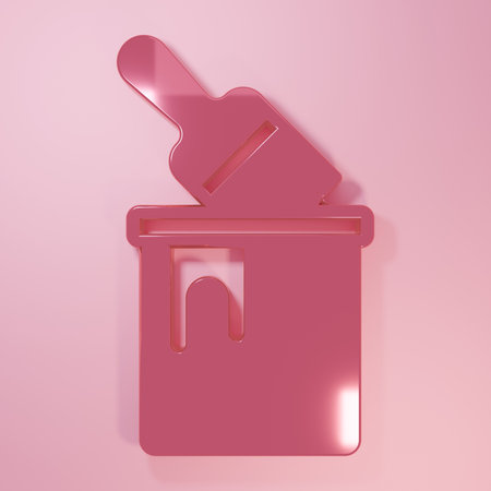 Pink Paint bucket with brush icon isolated on pink background. Minimalism concept. 3D render illustration.の写真素材