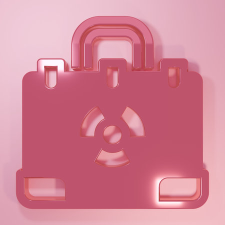 Pink Radiation nuclear suitcase icon isolated on pink background. Minimalism concept. 3D render illustration.の写真素材