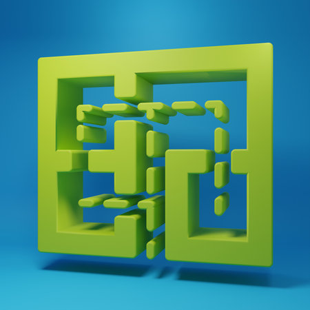 Green Evacuation plan icon isolated on blue background. Fire escape plan. Minimalism concept. 3D render illustration.の写真素材