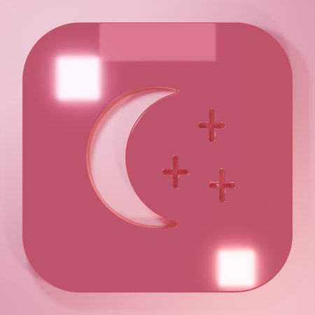 Pink Moon and stars icon isolated on pink background. Cloudy night sign. Sleep dreams symbol. Full moon. Night or bed time sign. Minimalism concept. 3D render illustration.の写真素材
