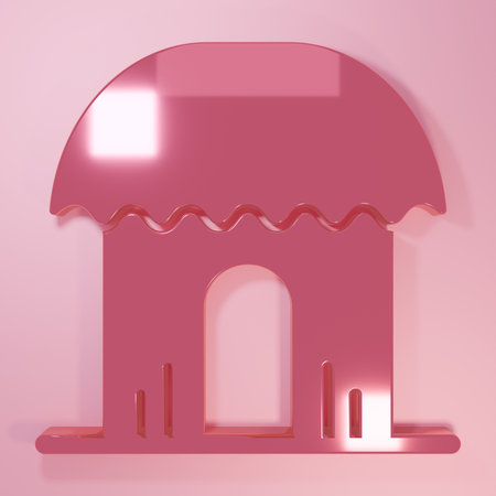 Pink African hut icon isolated on pink background. African house symbol. Minimalism concept. 3D render illustration.の写真素材