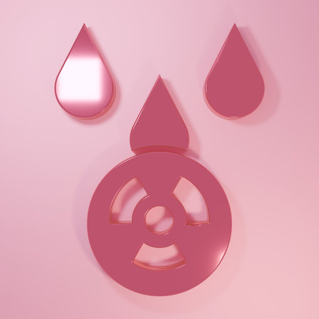 Pink Acid rain and radioactive cloud icon isolated on pink background. Effects of toxic air pollution on the environment. Minimalism concept. 3D render illustration.の写真素材