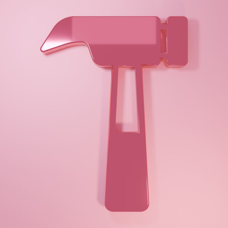 Pink Hammer icon isolated on pink background. Tool for repair. Minimalism concept. 3D render illustration.の写真素材