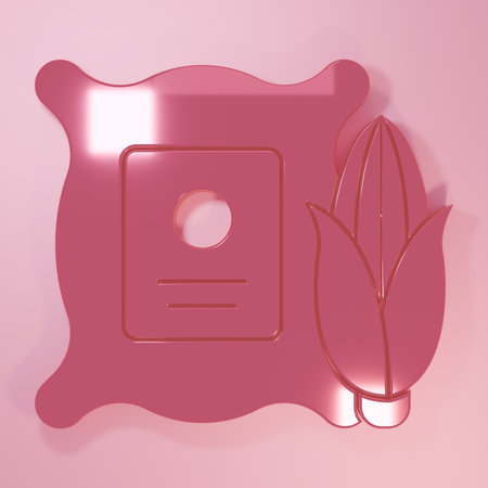 Pink Corn in the sack icon isolated on pink background. Corn in a canvas bag. Farmers market. Minimalism concept. 3D render illustration.の写真素材
