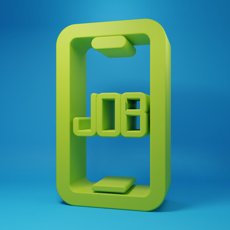 Green Search job icon isolated on blue background. Recruitment or selection concept. Human resource...