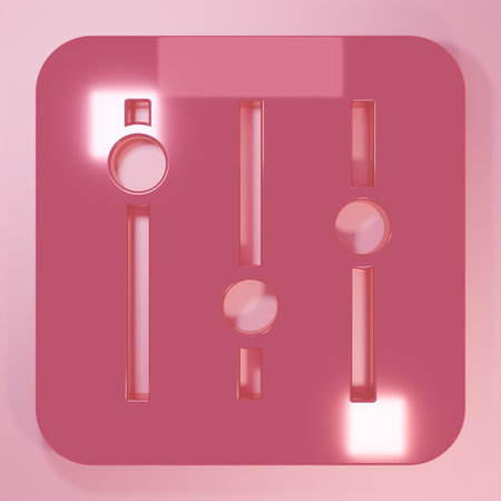 Pink Sound mixer controller icon isolated on pink background. Dj equipment slider buttons. Mixing console. Minimalism concept. 3D render illustration.の写真素材