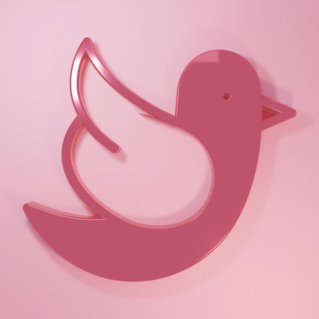Pink Dove icon isolated on pink background. Minimalism concept. 3D render illustration.の写真素材