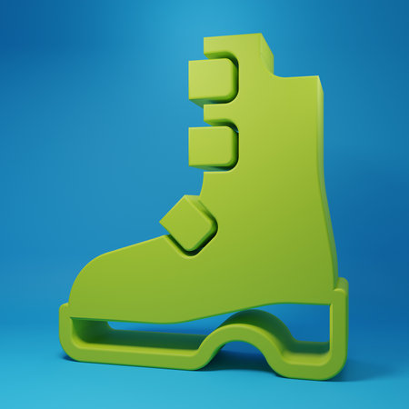 Green Ancient viking boots icon isolated on blue background. Traditional clothes and accessories of past times. Minimalism concept. 3D render illustration.の写真素材