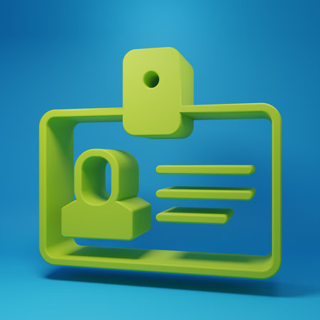 Green Identification badge icon isolated on blue background. It can be used for presentation,...