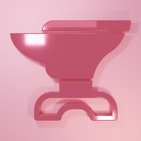Pink Anvil for blacksmithing and hammer icon isolated on pink background. Metal forging. Forge tool. Minimalism concept. 3D render illustration.の写真素材