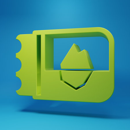 Green Ticket in Iceland icon isolated on blue background. Minimalism concept. 3D render illustration.の写真素材